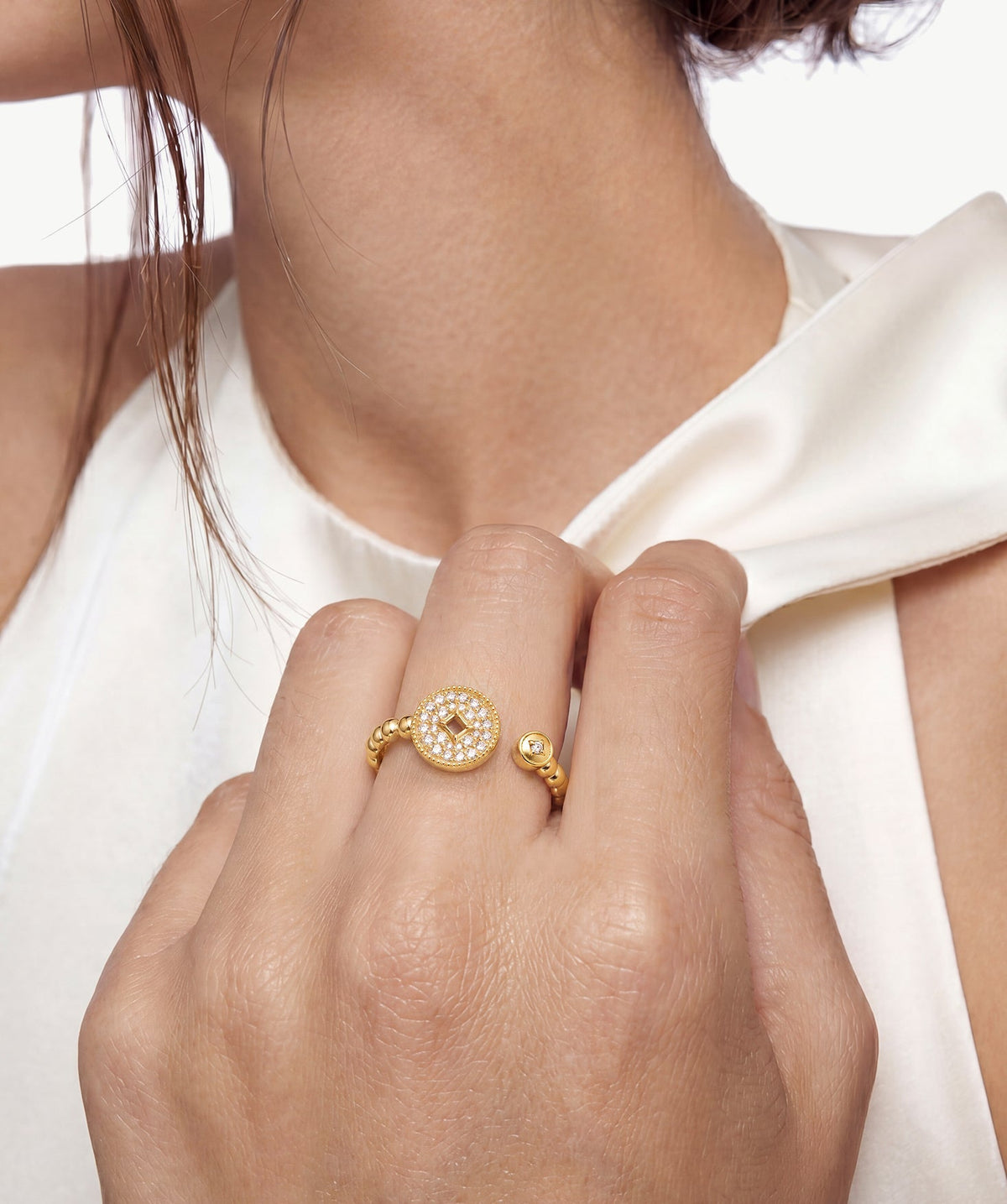 Aura Milgrain Copper Coin Open Ring