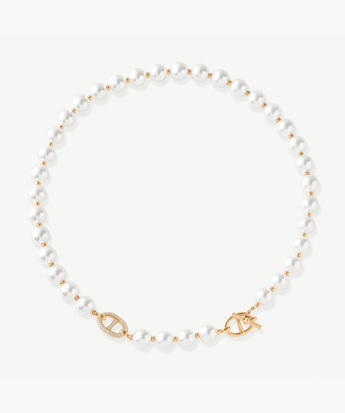 Vero Pearl Pave Mariner T-Bar Necklace