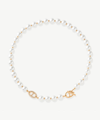 Vero Pearl Pave Mariner T-Bar Necklace