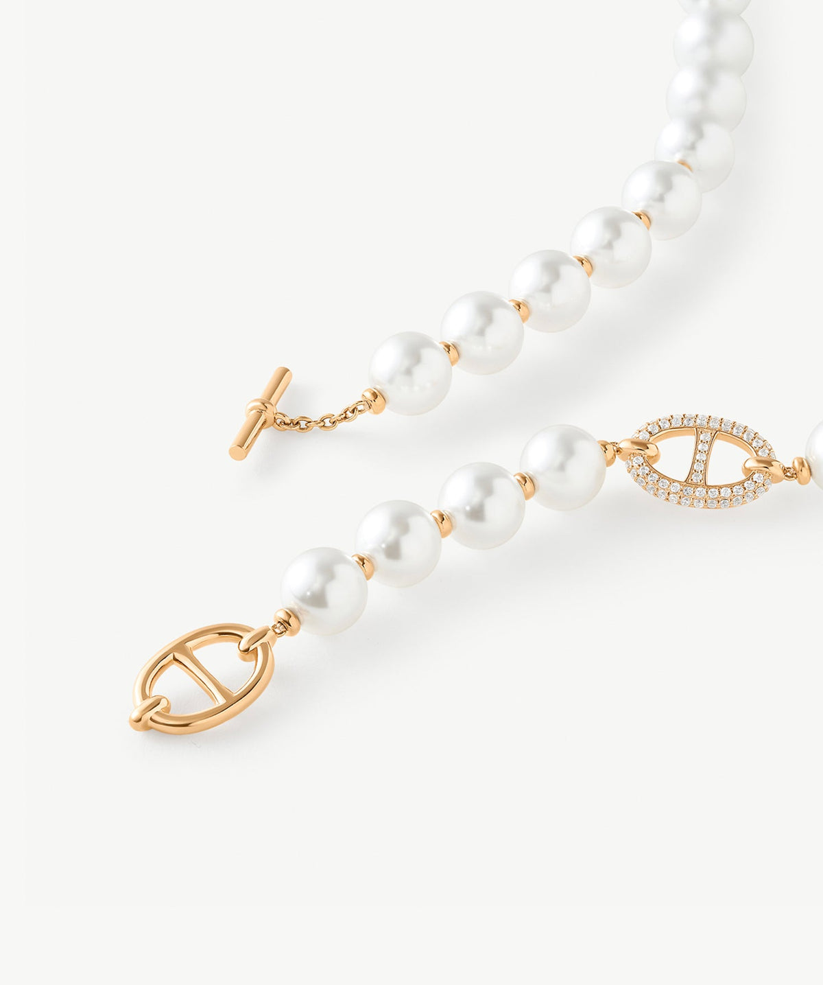 Vero Pearl Pave Mariner T-Bar Necklace