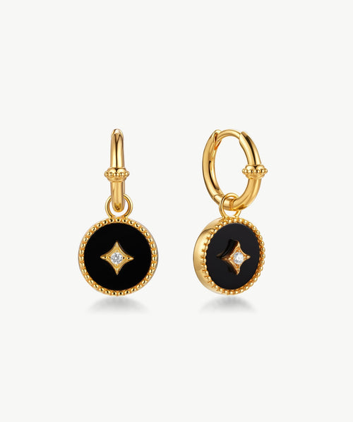 Aura Gemstone Copper Coin Drop Earrings