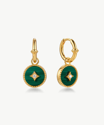 Aura Gemstone Copper Coin Drop Earrings