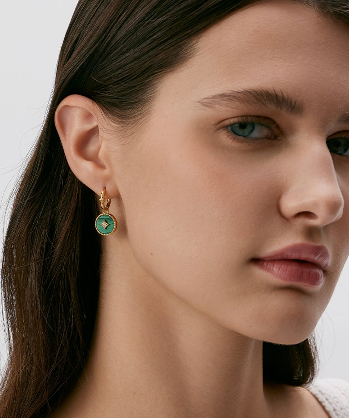 Aura Gemstone Copper Coin Drop Earrings