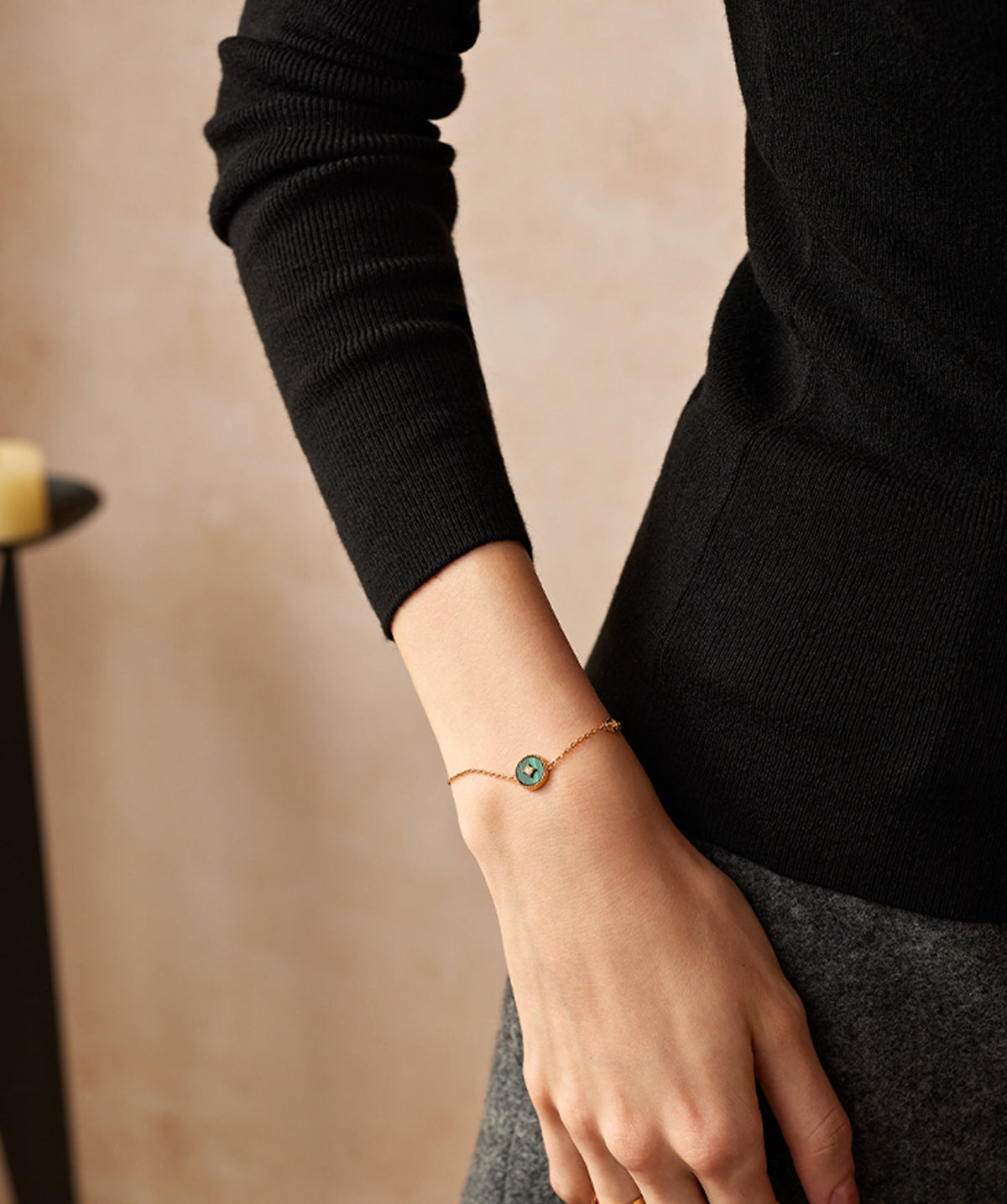Aura Gemstone Copper Coin Station Bracelet