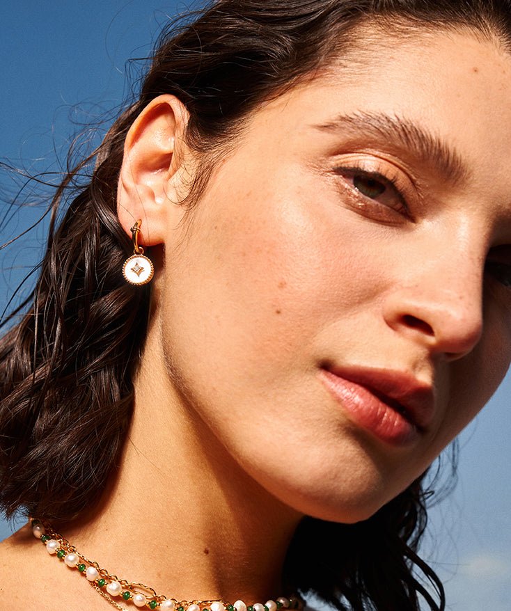 Aura Gemstone Copper Coin Drop Earrings