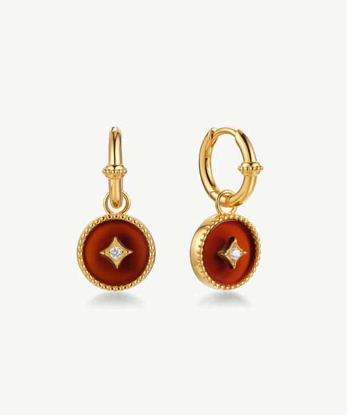 Aura Gemstone Copper Coin Drop Earrings