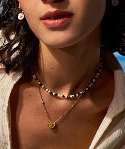 Aura Gemstone Copper Coin Pendant Necklace