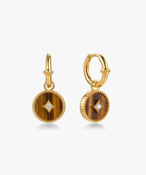 Aura Gemstone Copper Coin Drop Earrings