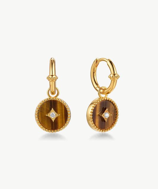 Aura Gemstone Copper Coin Drop Earrings