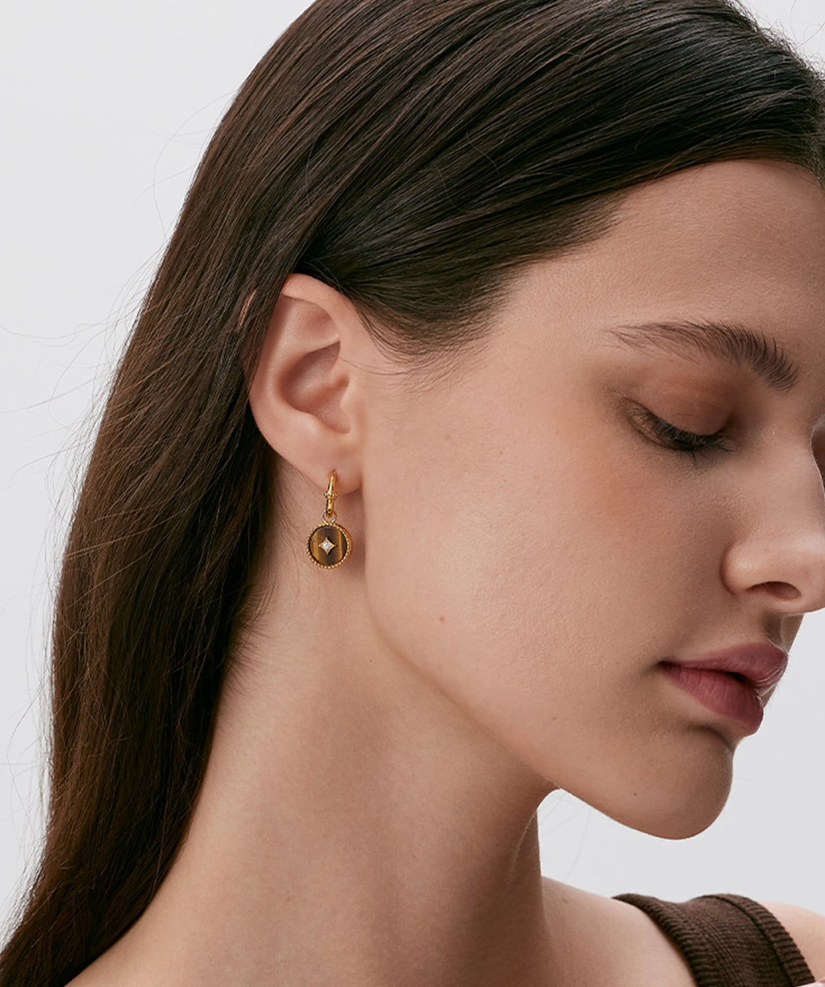 Aura Gemstone Copper Coin Drop Earrings
