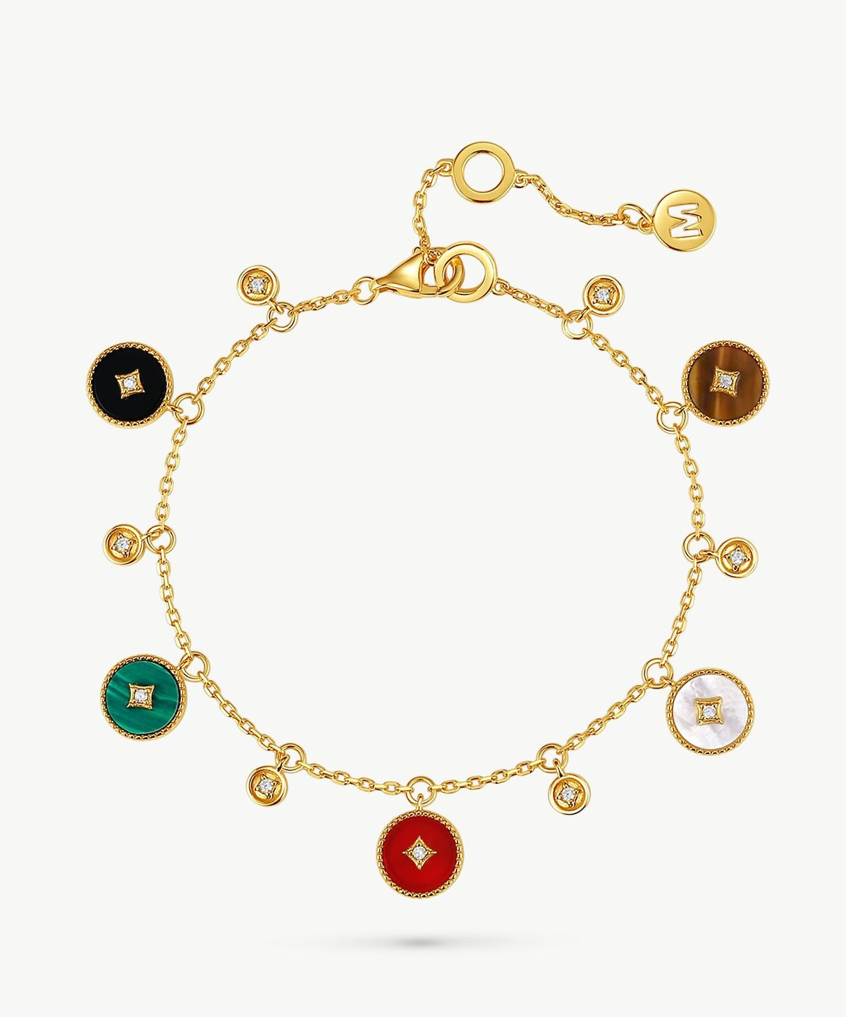 Aura Gemstone Copper Coin Charm Bracelet