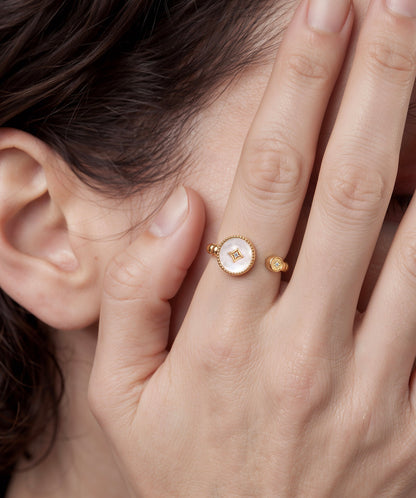 Aura Milgrain Copper Coin Gemstone Open Ring