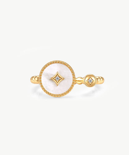 Aura Milgrain Copper Coin Gemstone Open Ring