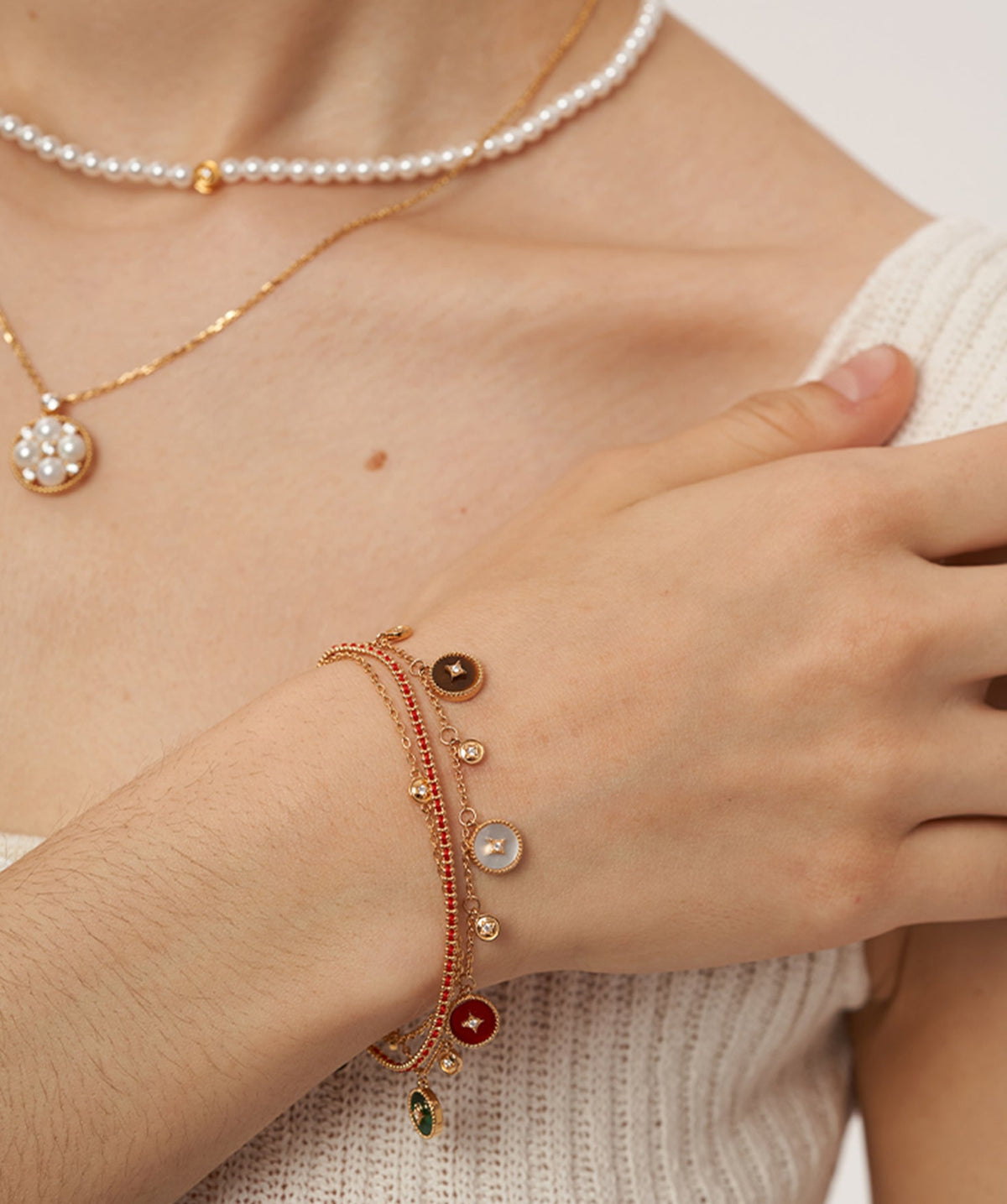Aura Red String Double Chain Bracelet