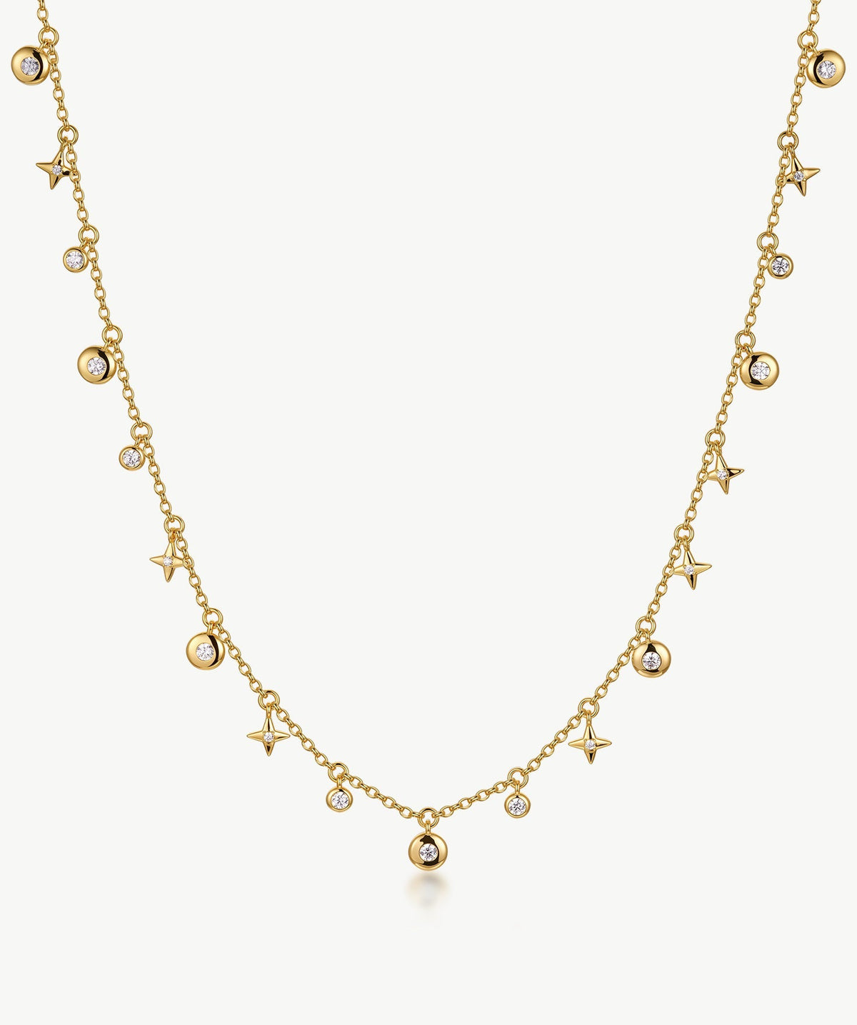 Cetus Pave Star & Moon Lariat Necklace