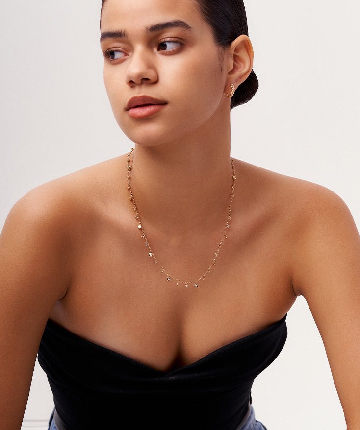 Cetus Pave Star & Moon Lariat Necklace
