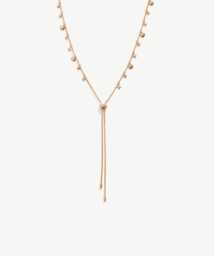 Cetus Pave Star & Moon Lariat Necklace