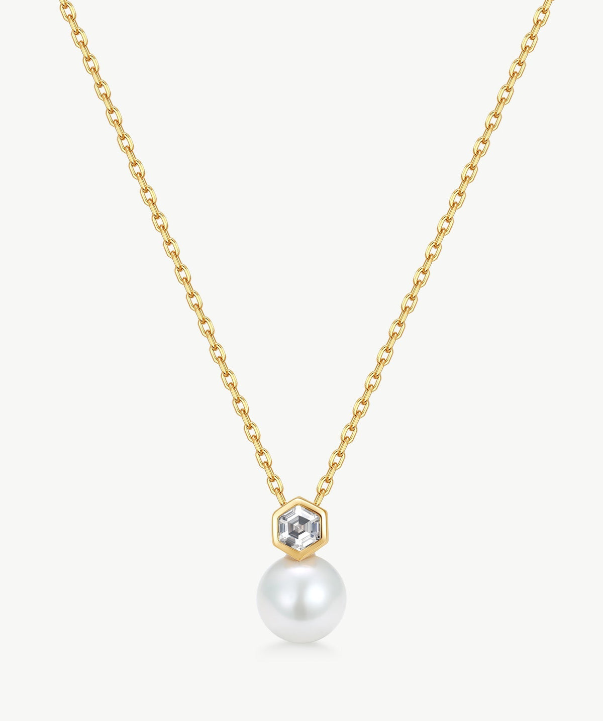 Lynka Hexagon Pearl Pendant Necklace