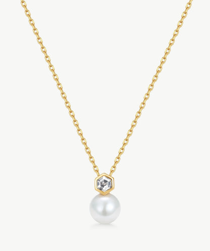 Lynka Hexagon Pearl Pendant Necklace