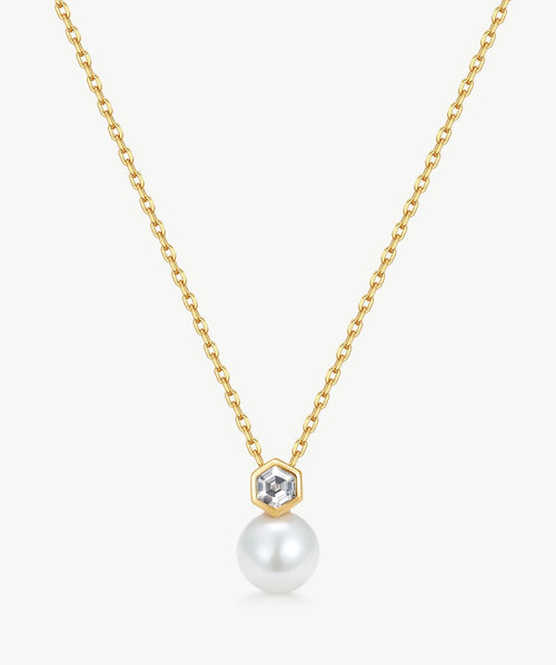 Lynka Hexagon Pearl Pendant Necklace