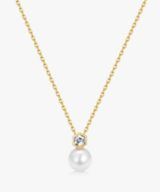 Lynka Hexagon Pearl Pendant Necklace