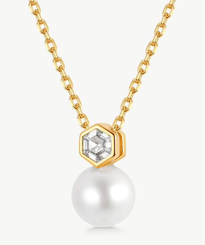 Lynka Hexagon Pearl Pendant Necklace