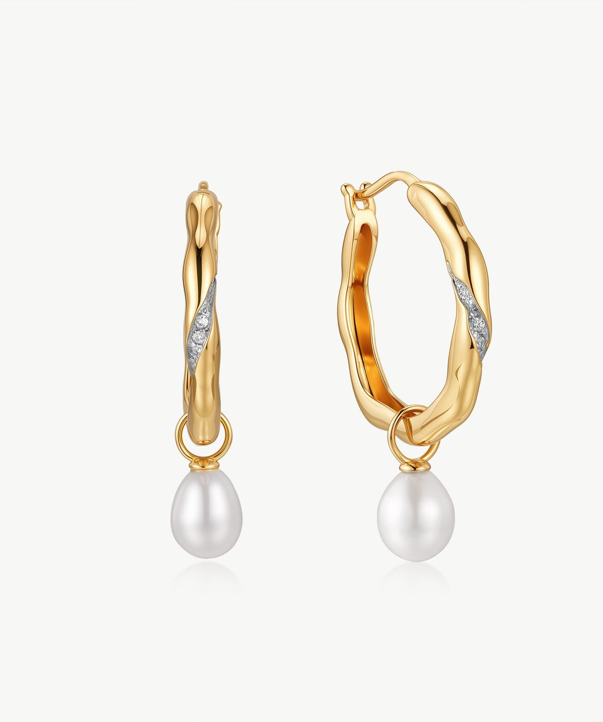 Molten Pearl Pave Eroded Hoop Earrings