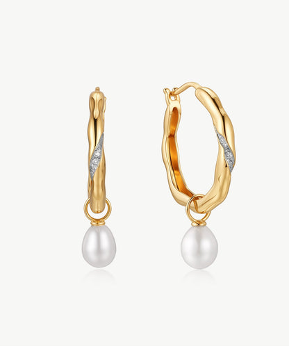 Molten Pearl Pave Eroded Hoop Earrings
