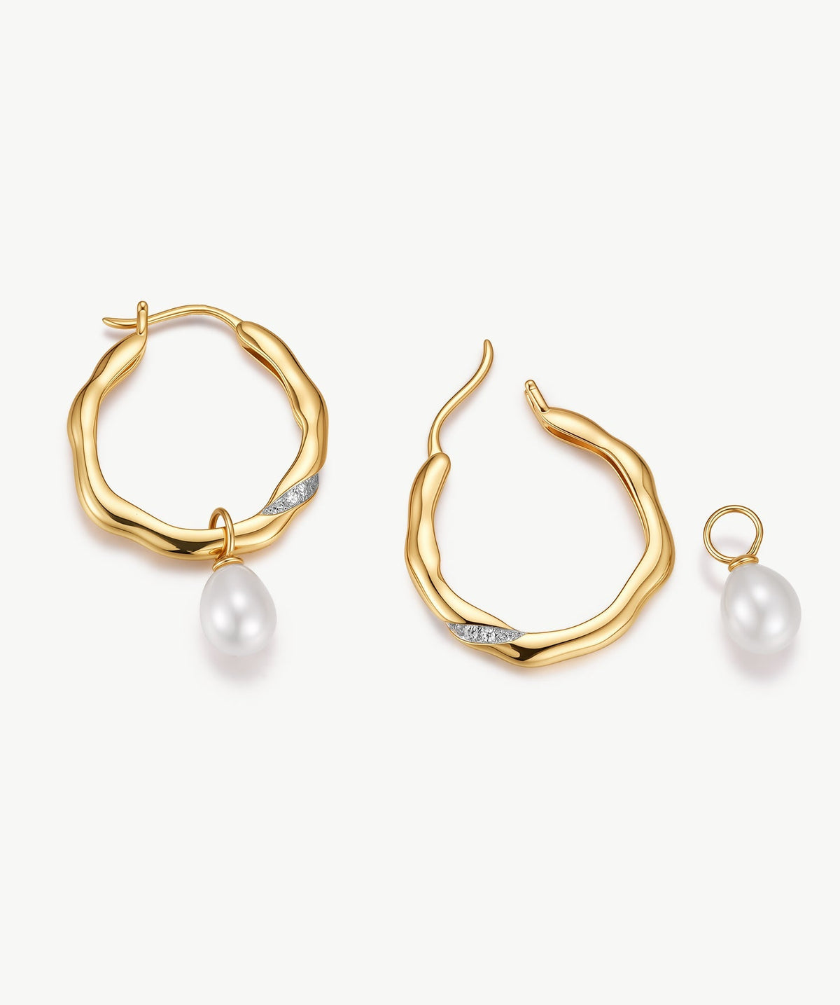 Molten Pearl Pave Eroded Hoop Earrings