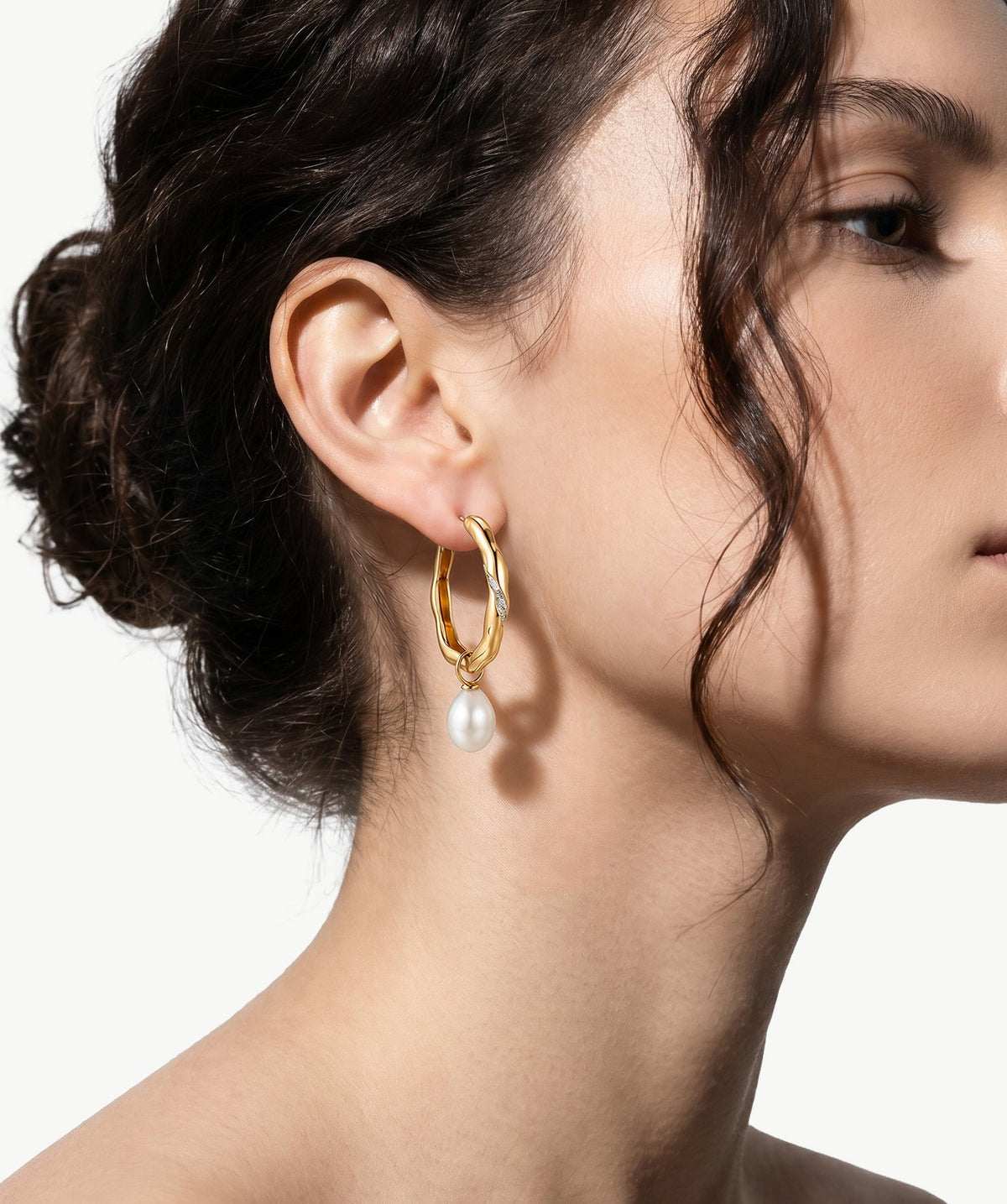 Molten Pearl Pave Eroded Hoop Earrings