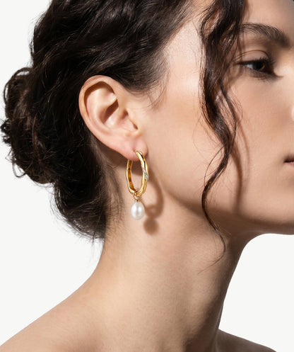 Molten Pearl Pave Eroded Hoop Earrings