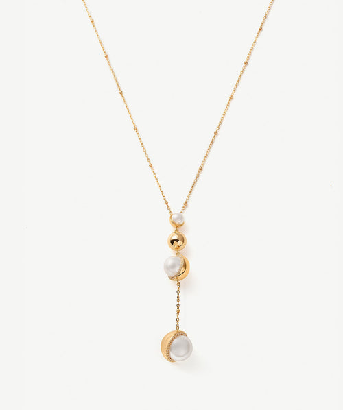Phase Pearl Pave Moon Pendant Necklace