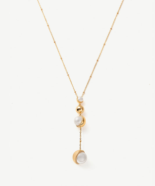 Phase Pearl Pave Moon Pendant Necklace