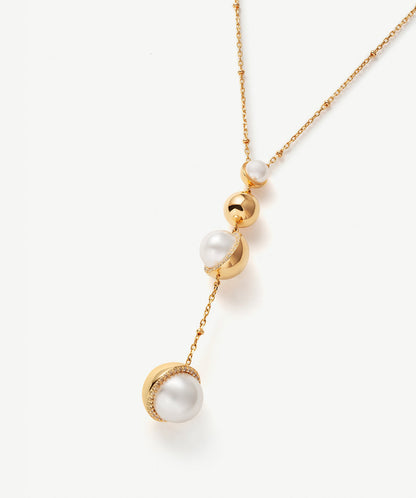 Phase Pearl Pave Moon Pendant Necklace