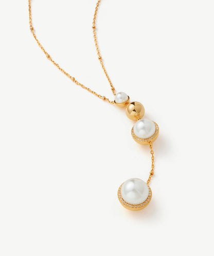 Phase Pearl Pave Moon Pendant Necklace