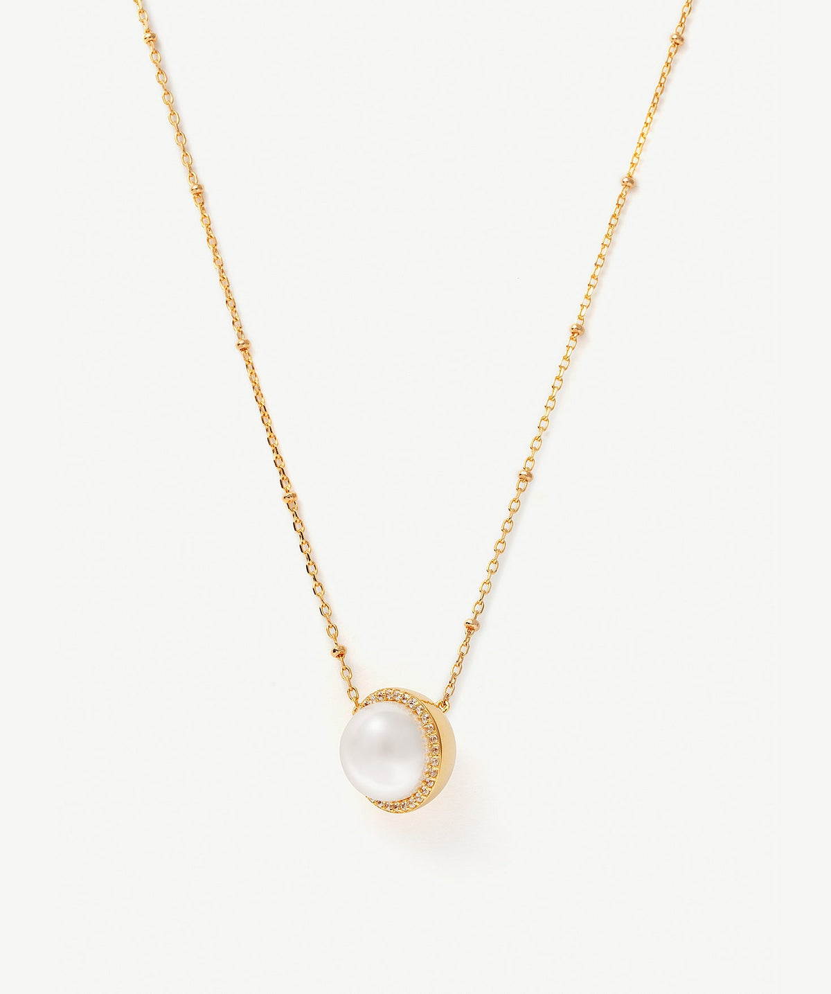 Phase Pearl Pave Moon Pendant Necklace