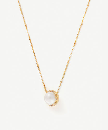 Phase Pearl Pave Moon Pendant Necklace