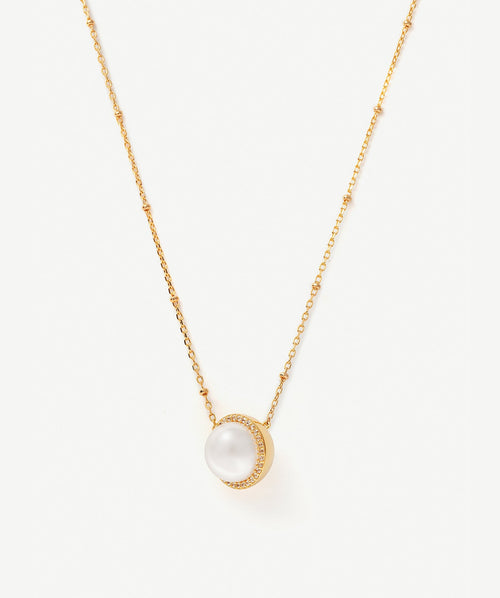 Phase Pearl Pave Moon Pendant Necklace