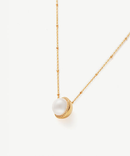 Phase Pearl Pave Moon Pendant Necklace
