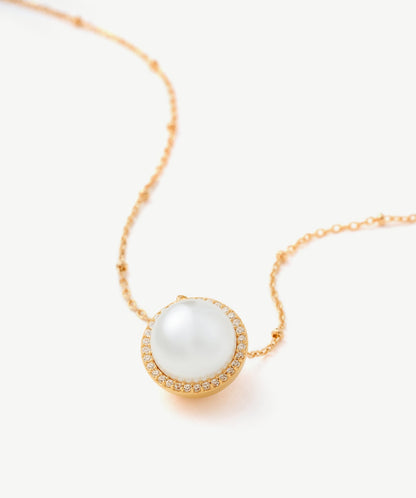 Phase Pearl Pave Moon Pendant Necklace