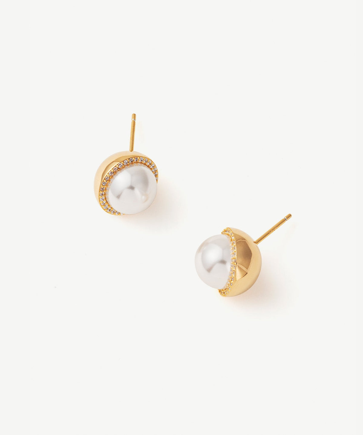 Phase Pearl Pave Moon Stud Earrings