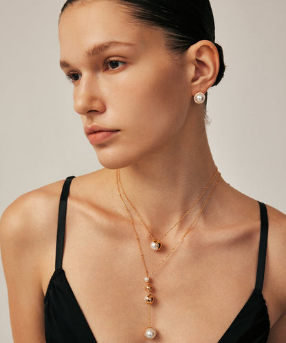 Phase Pearl Pave Moon Stud Earrings
