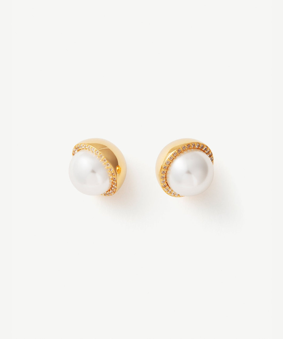 Phase Pearl Pave Moon Stud Earrings