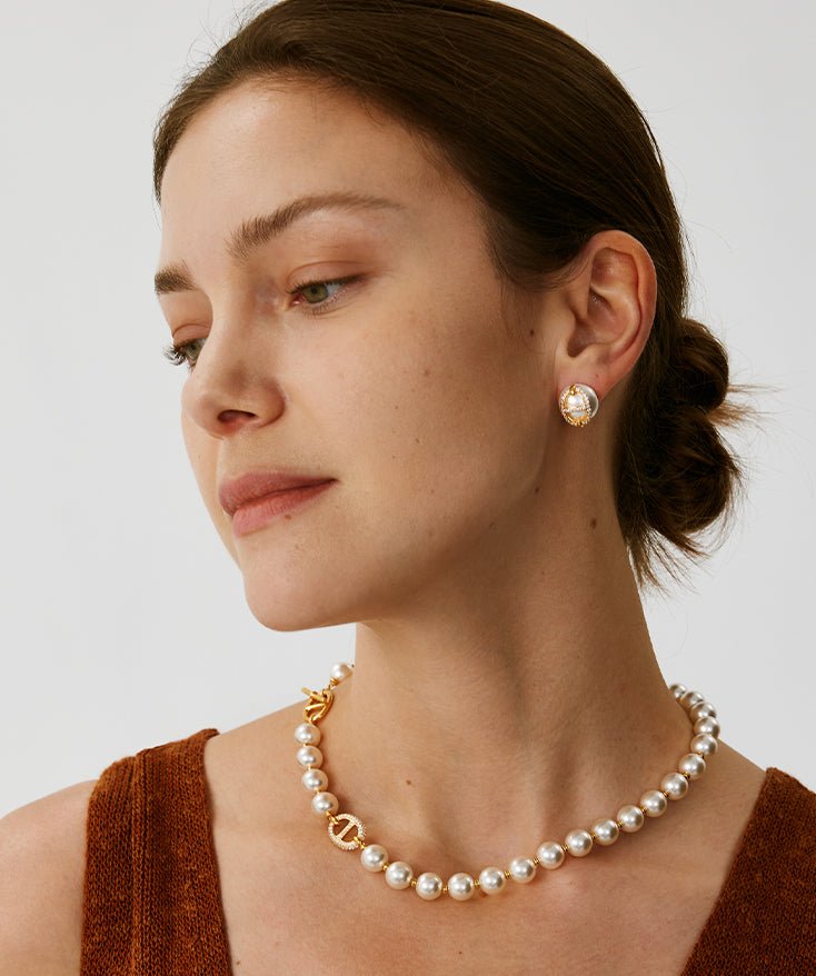 Vero Pearl Pave Mariner T-Bar Necklace